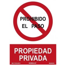 SEÑAL "PROHIBIDO EL PASO PROPIEDAD PRIVADA" 21X30CM PP ROJO Y BLANCO ARCHIVO 2000 6174-09 RJ (Espera 4 dias)